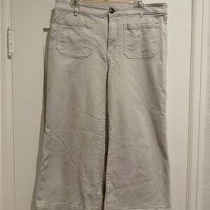 LOFT Cream Wide Leg Cropped Jeans